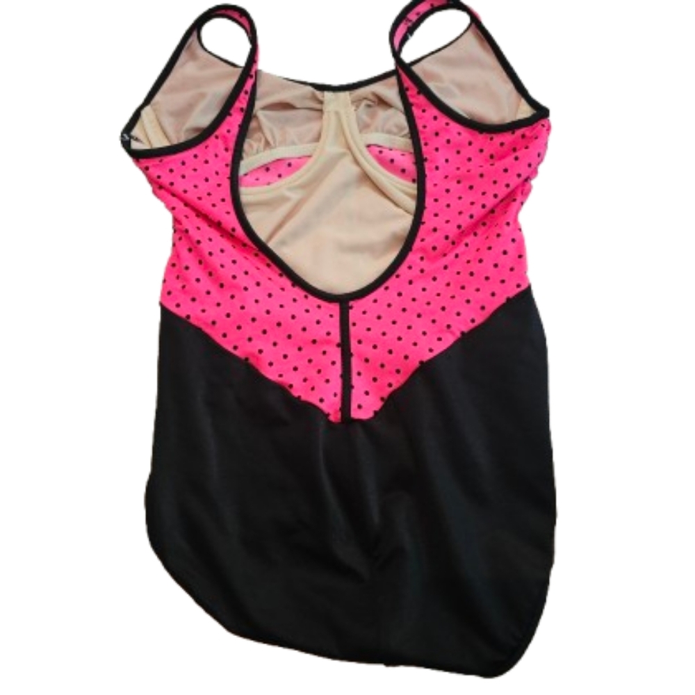 The Slim Suit Pink and Black Polka Dot Women's Swimsuit - Picture 5 of 9